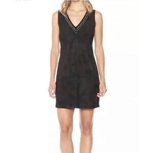 BB Dakota Mini Dress Black Faux Suede Sleeveless Studded V Neck Dress Size XS